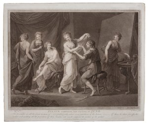 Zeusi che compone il quadro di Giunone di Francesco Bartolozzi, pubblicato a Londra da W. Palmer, 1785